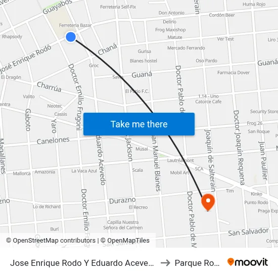 Jose Enrique Rodo Y Eduardo Acevedo to Parque Rodó map