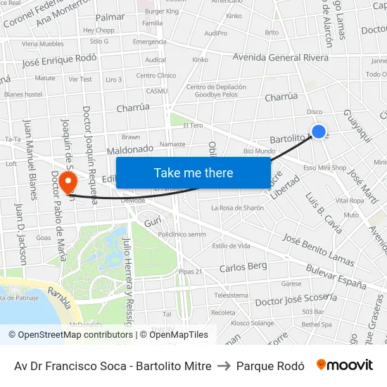 Av Dr Francisco Soca - Bartolito Mitre to Parque Rodó map
