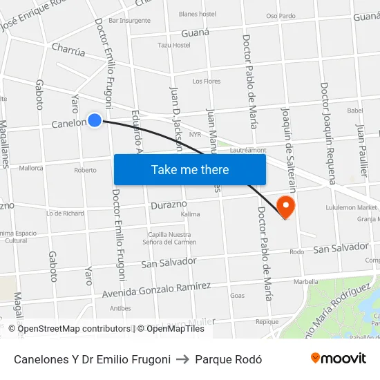 Canelones Y Dr Emilio Frugoni to Parque Rodó map