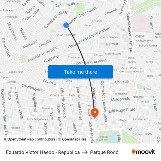 Eduardo Victor Haedo - Republica to Parque Rodó map