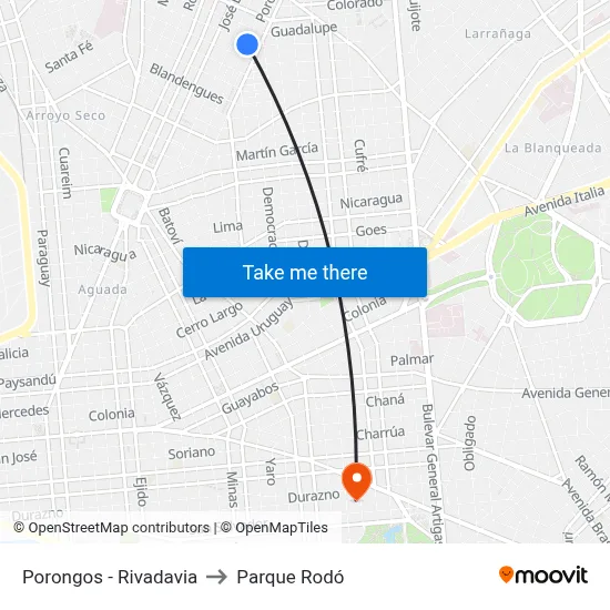 Porongos - Rivadavia to Parque Rodó map