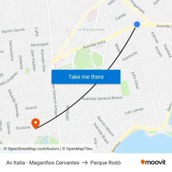 Av Italia - Magariños Cervantes to Parque Rodó map