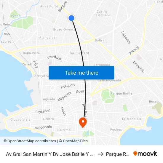 Av Gral San Martin Y Bv Jose Batlle Y Ordoñez to Parque Rodó map