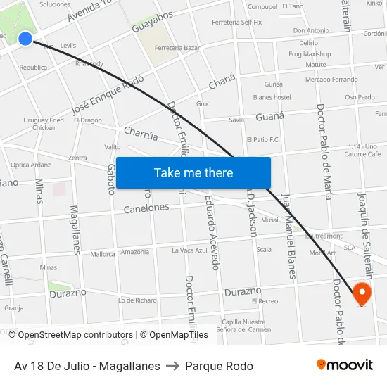 Av 18 De Julio - Magallanes to Parque Rodó map