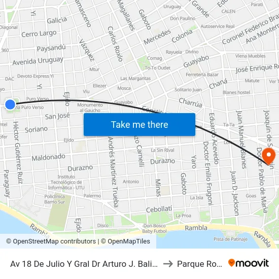 Av 18 De Julio Y Gral Dr Arturo J. Baliñas to Parque Rodó map