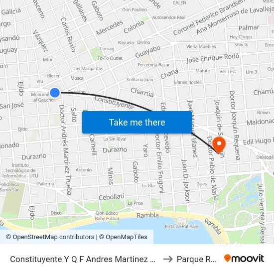 Constituyente Y Q F Andres Martinez Trueba to Parque Rodó map