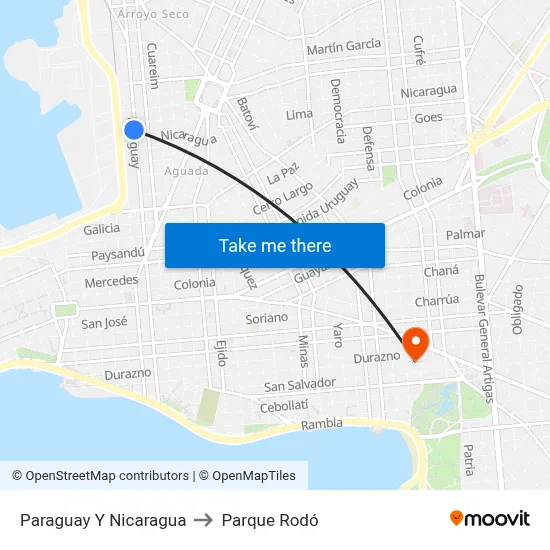 Paraguay Y Nicaragua to Parque Rodó map
