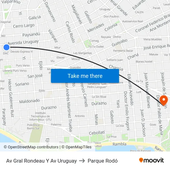 Av Gral Rondeau Y Av Uruguay to Parque Rodó map