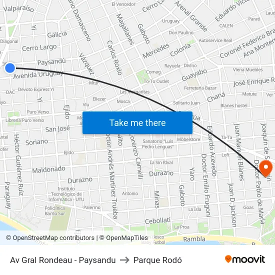 Av Gral Rondeau - Paysandu to Parque Rodó map