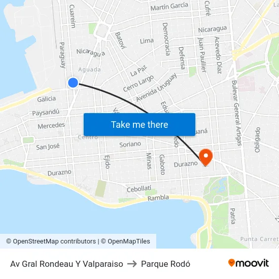 Av Gral Rondeau Y Valparaiso to Parque Rodó map