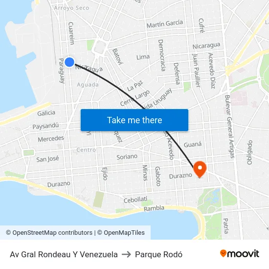 Av Gral Rondeau Y Venezuela to Parque Rodó map
