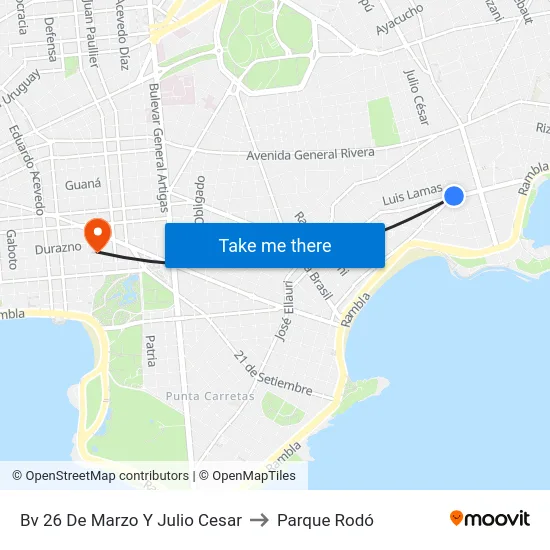 Bv 26 De Marzo Y Julio Cesar to Parque Rodó map
