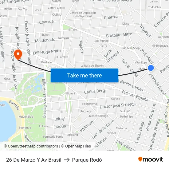 26 De Marzo Y Av Brasil to Parque Rodó map