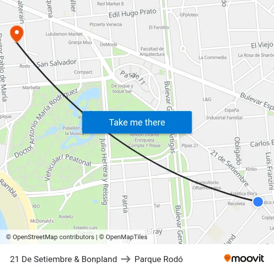 21 De Setiembre & Bonpland to Parque Rodó map