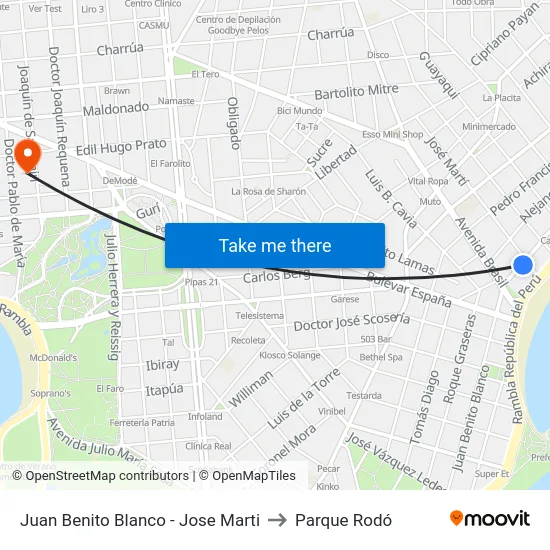 Juan Benito Blanco - Jose Marti to Parque Rodó map