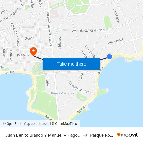 Juan Benito Blanco Y Manuel V Pagola to Parque Rodó map