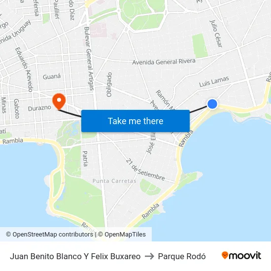 Juan Benito Blanco Y Felix Buxareo to Parque Rodó map