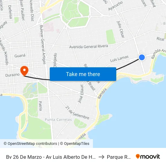 Bv 26 De Marzo - Av Luis Alberto De Herrera to Parque Rodó map