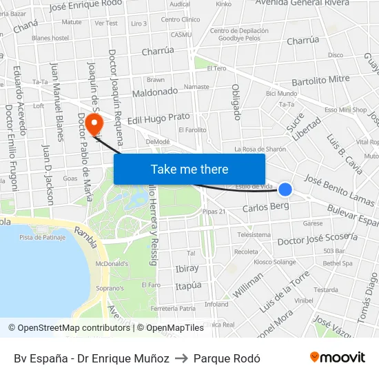 Bv España - Dr Enrique Muñoz to Parque Rodó map