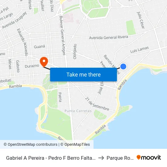 Gabriel A Pereira - Pedro F Berro Falta 145 to Parque Rodó map