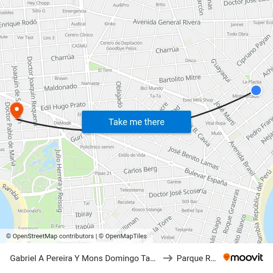 Gabriel A Pereira Y Mons Domingo Tamburini to Parque Rodó map