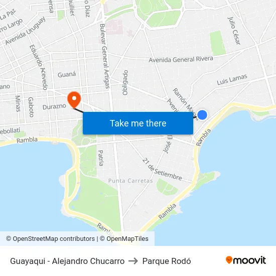 Guayaqui - Alejandro Chucarro to Parque Rodó map