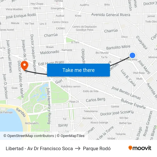 Libertad - Av Dr Francisco Soca to Parque Rodó map