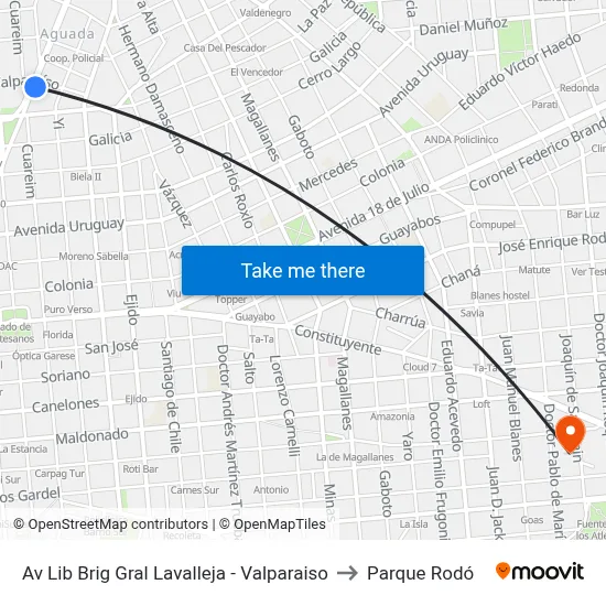 Av Lib Brig Gral Lavalleja - Valparaiso to Parque Rodó map