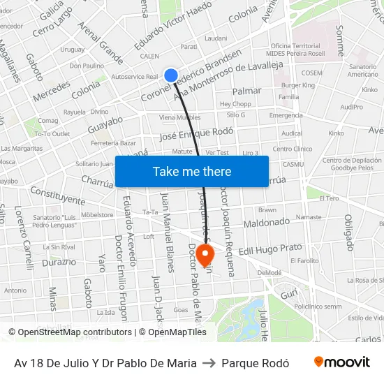 Av 18 De Julio Y Dr Pablo De Maria to Parque Rodó map