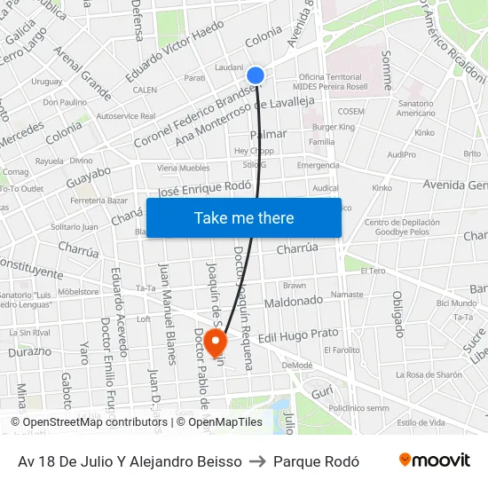 Av 18 De Julio Y Alejandro Beisso to Parque Rodó map