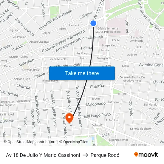 Av 18 De Julio Y Mario Cassinoni to Parque Rodó map