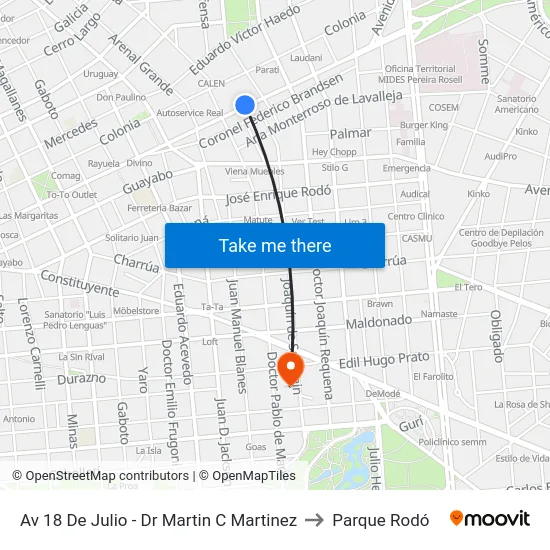 Av 18 De Julio - Dr Martin C Martinez to Parque Rodó map