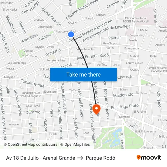 Av 18 De Julio - Arenal Grande to Parque Rodó map