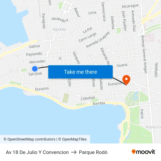 Av 18 De Julio Y Convencion to Parque Rodó map
