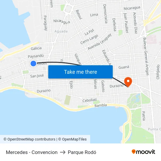 Mercedes - Convencion to Parque Rodó map