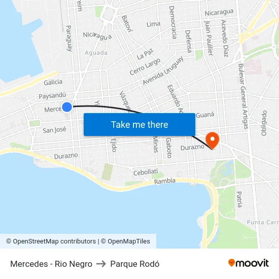 Mercedes - Rio Negro to Parque Rodó map