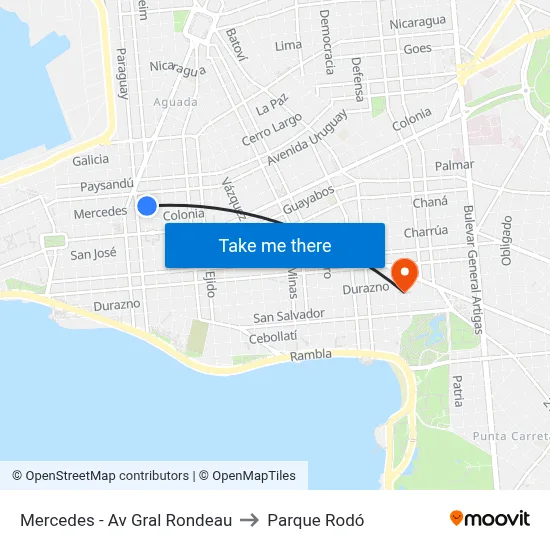 Mercedes - Av Gral Rondeau to Parque Rodó map