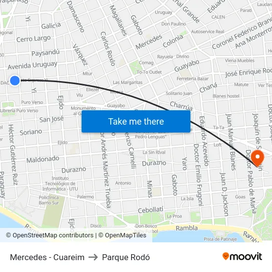 Mercedes - Cuareim to Parque Rodó map