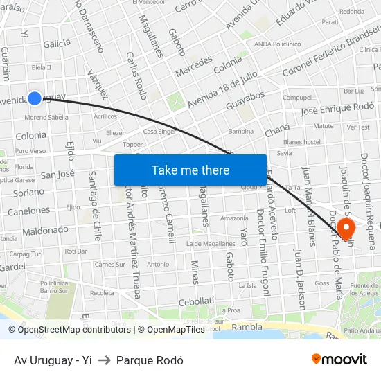 Av Uruguay - Yi to Parque Rodó map