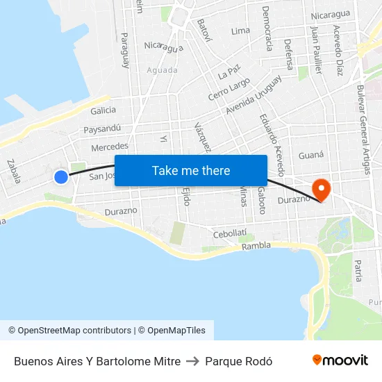 Buenos Aires Y Bartolome Mitre to Parque Rodó map