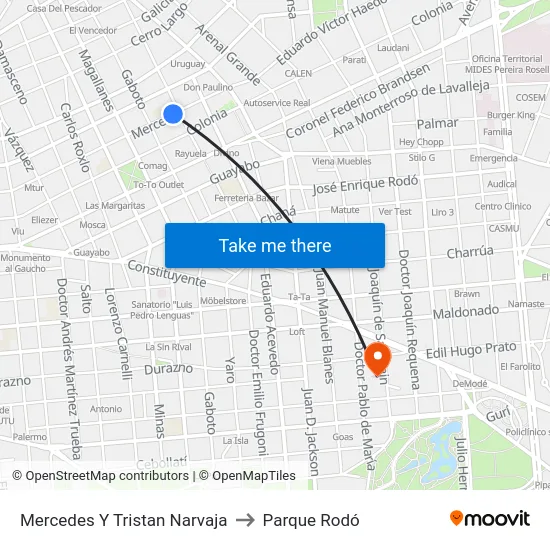 Mercedes Y Tristan Narvaja to Parque Rodó map