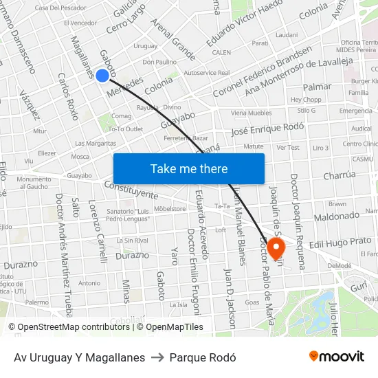 Av Uruguay Y Magallanes to Parque Rodó map