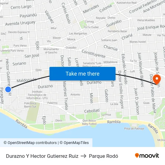 Durazno Y Hector Gutierrez Ruiz to Parque Rodó map