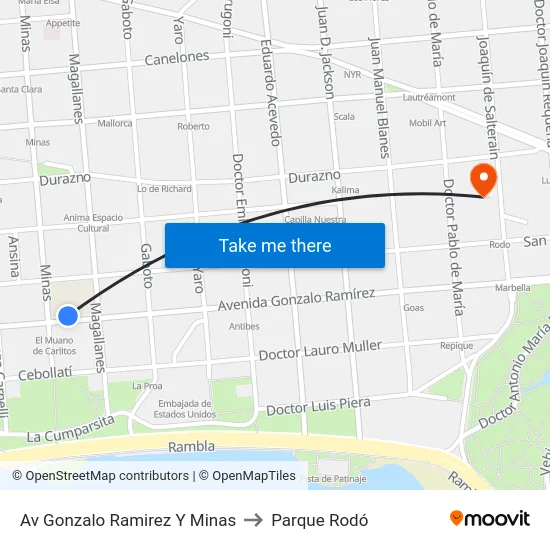 Av Gonzalo Ramirez Y Minas to Parque Rodó map