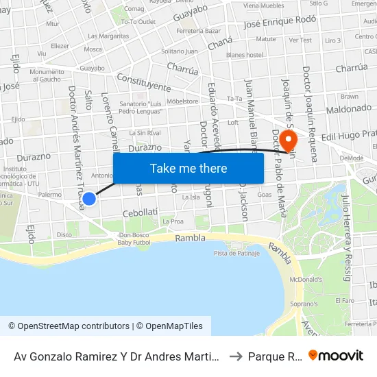 Av Gonzalo Ramirez Y Dr Andres Martinez Trueba to Parque Rodó map