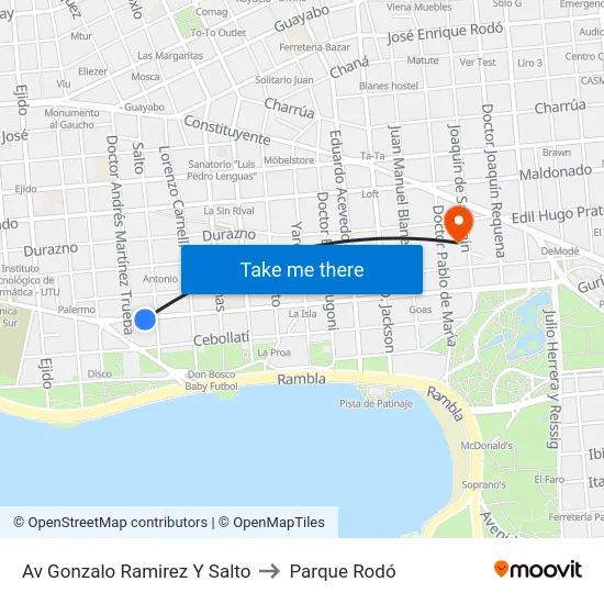 Av Gonzalo Ramirez Y Salto to Parque Rodó map