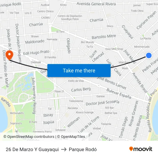 26 De Marzo Y Guayaqui to Parque Rodó map