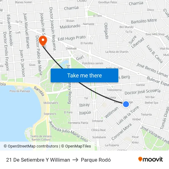 21 De Setiembre Y Williman to Parque Rodó map