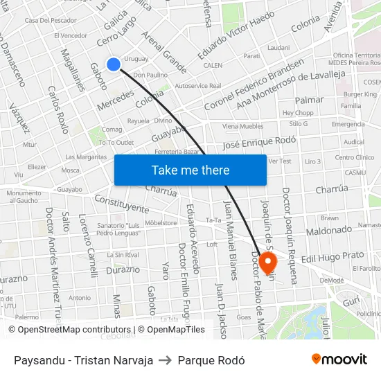 Paysandu - Tristan Narvaja to Parque Rodó map
