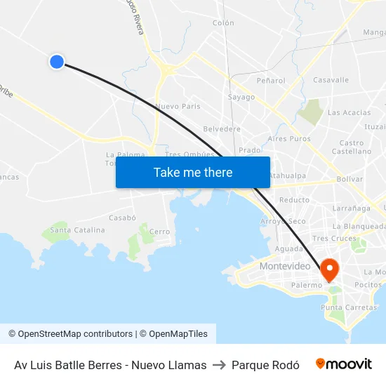 Av Luis Batlle Berres - Nuevo Llamas to Parque Rodó map